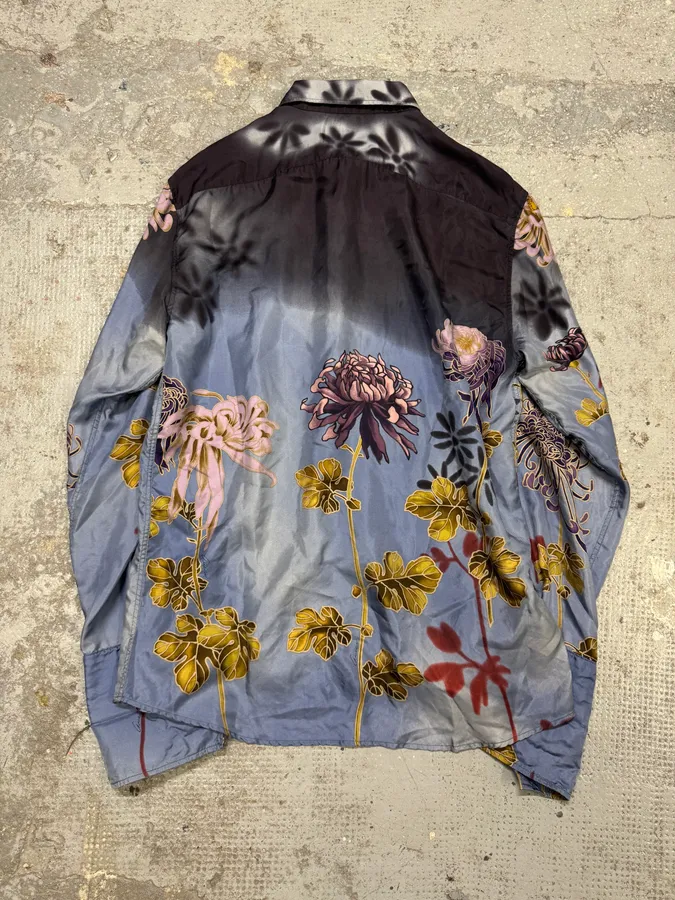 SS2001 Gucci by Tom Ford Blue Floral Silk Button Up Long Sleeve Shirt - Image 5