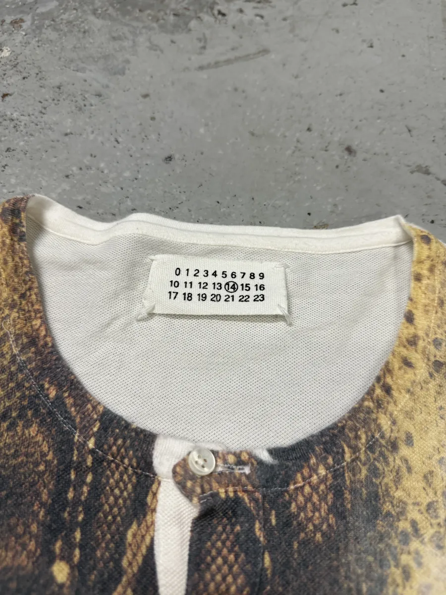 SS2001 Maison Martin Margiela White Snakeskin Print Henley T-Shirt - Image 8