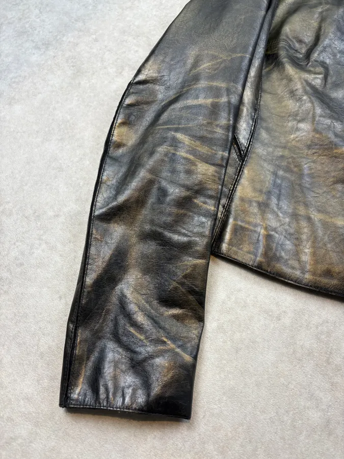 SS2001 Roberto Cavalli Black & Gold Patina Leather Biker Jacket - Image 9