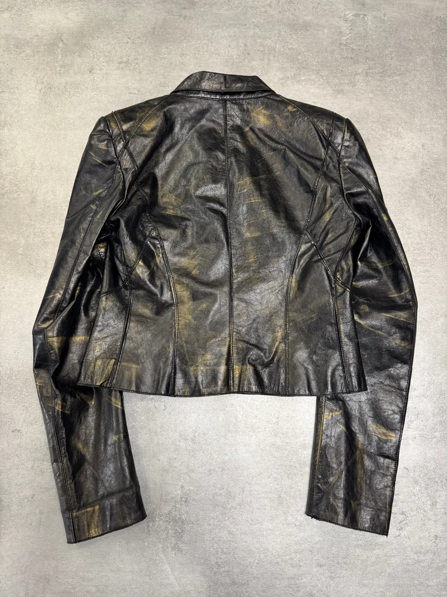 SS2001 Roberto Cavalli Black & Gold Patina Leather Biker Jacket - Image 5