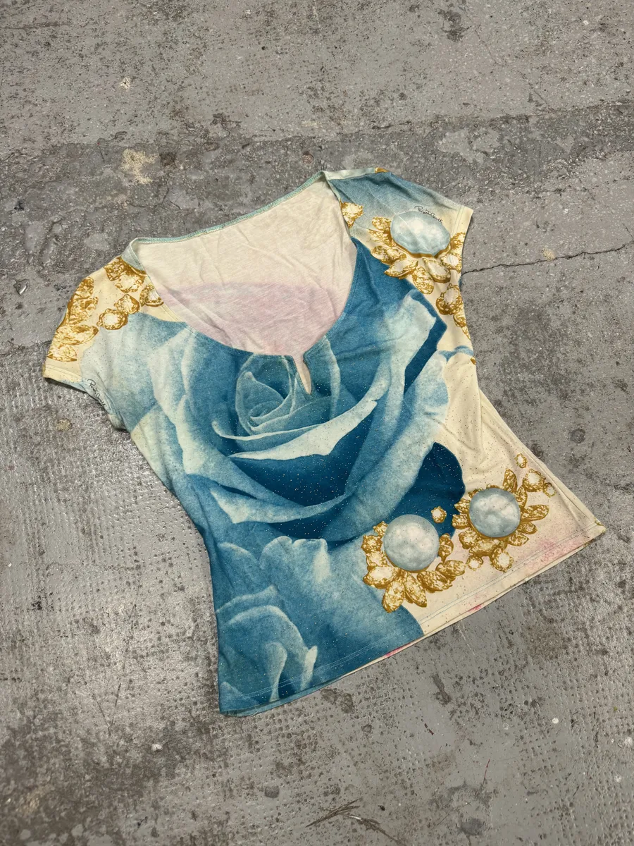 SS2001 Roberto Cavalli Blue Desi Princess Eye Top - Image 3