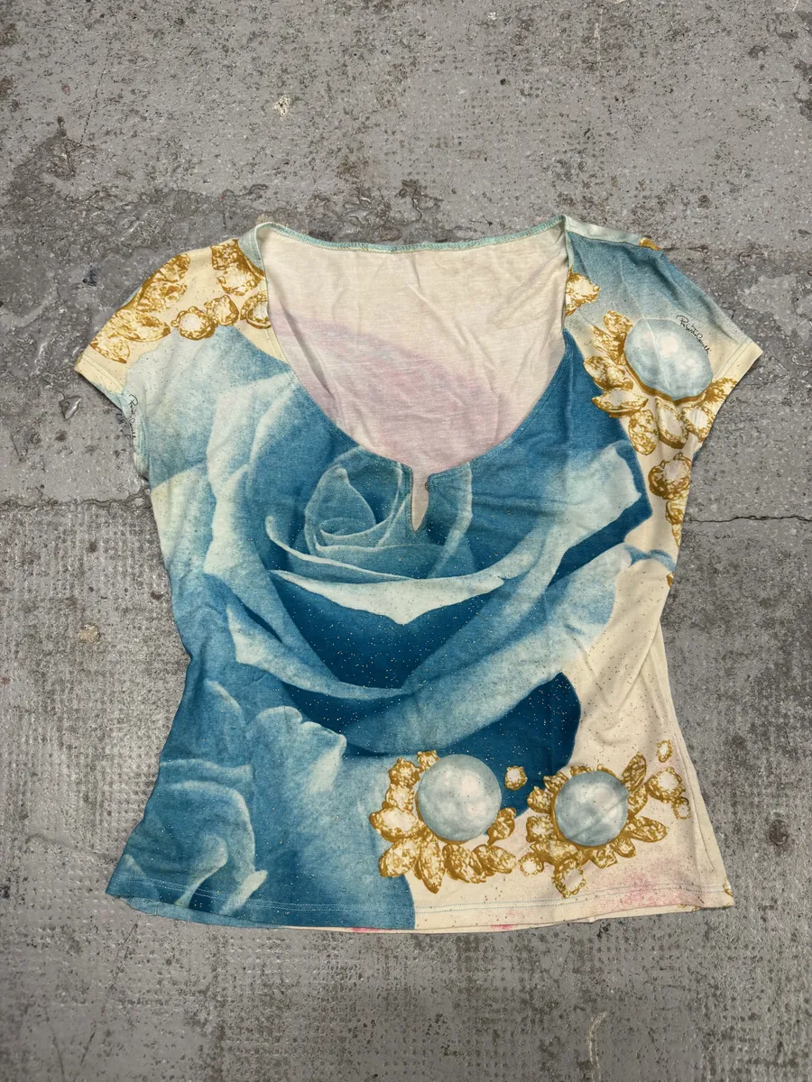 SS2001 Roberto Cavalli Blue Desi Princess Eye Top - Image 5