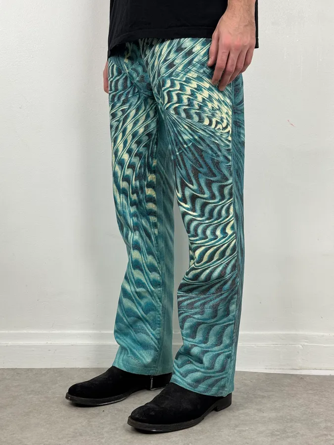 SS2001 Roberto Cavalli Blue Pixel Hallucination Pants - Image 5