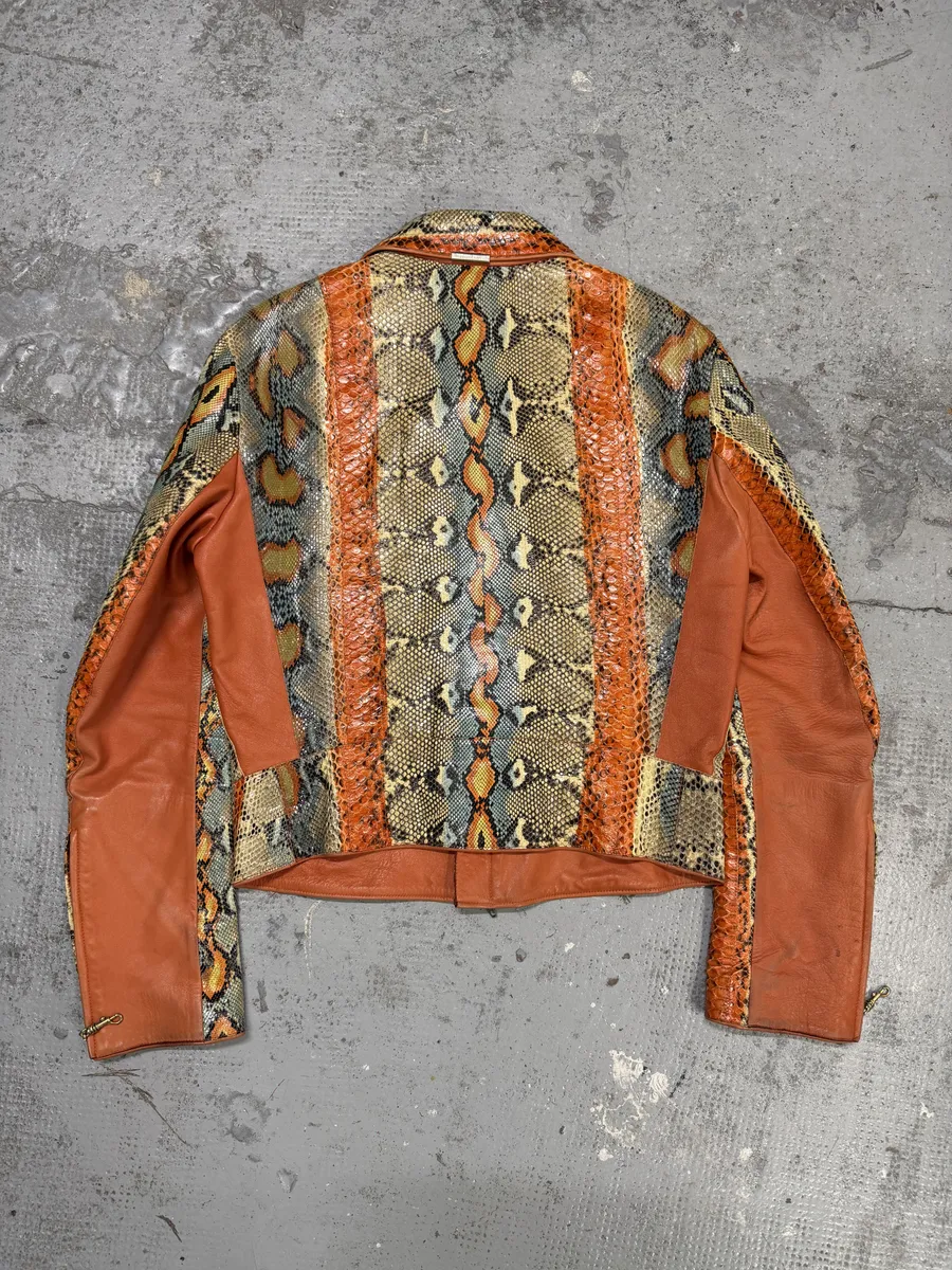 SS2001 Roberto Cavalli Grey & Orange Python Leather Jacket - Image 3