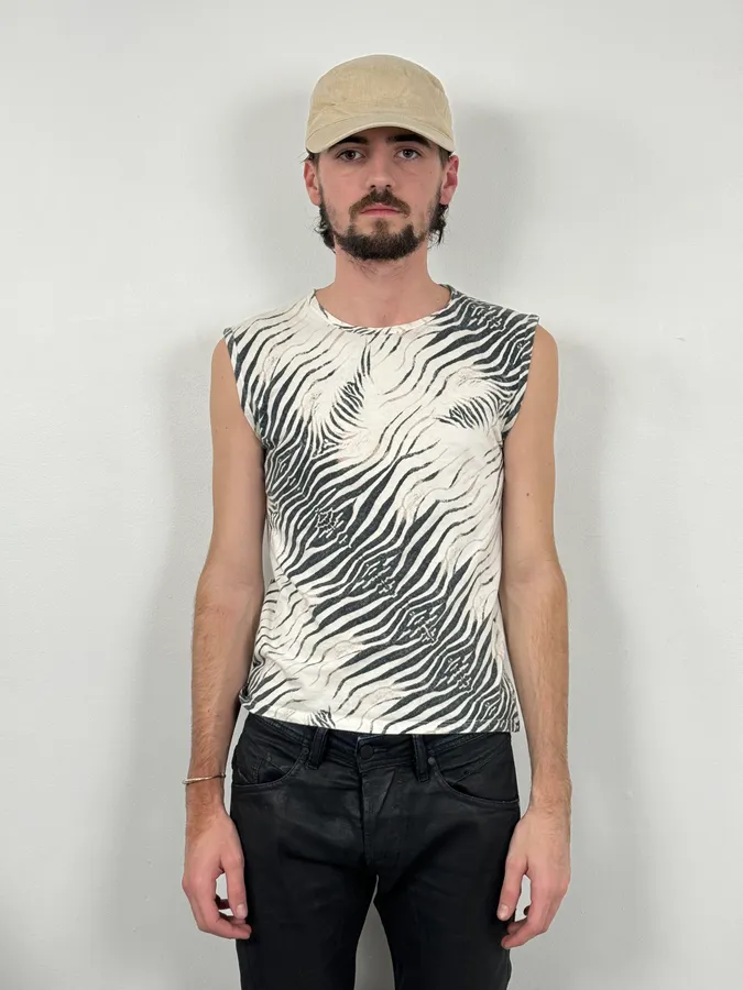 SS2001 Roberto Cavalli Zebra Safari White Tank Top - Image 2