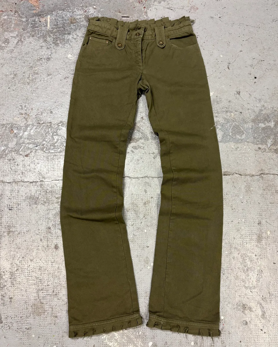 SS2002 Alexander Mcqueen Green Distressed Pants
