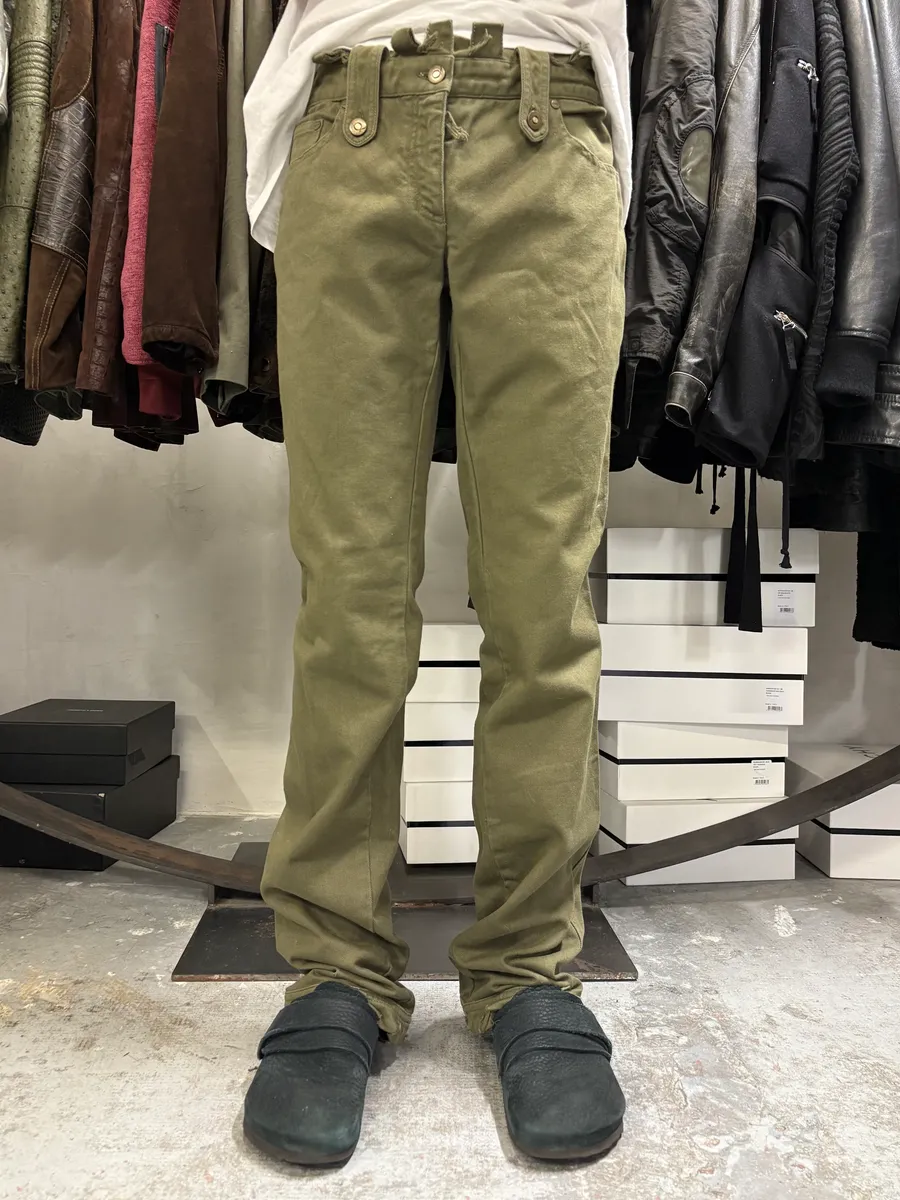 SS2002 Alexander Mcqueen Green Distressed Pants - Image 2