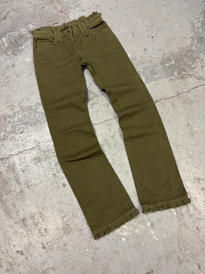 SS2002 Alexander Mcqueen Green Distressed Pants - Image 5