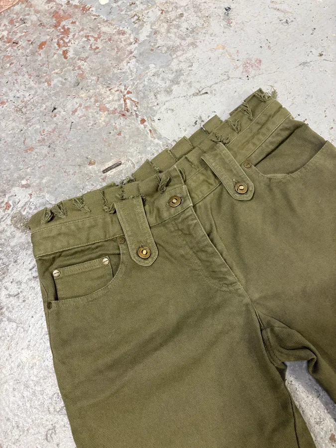 SS2002 Alexander Mcqueen Green Distressed Pants - Image 6