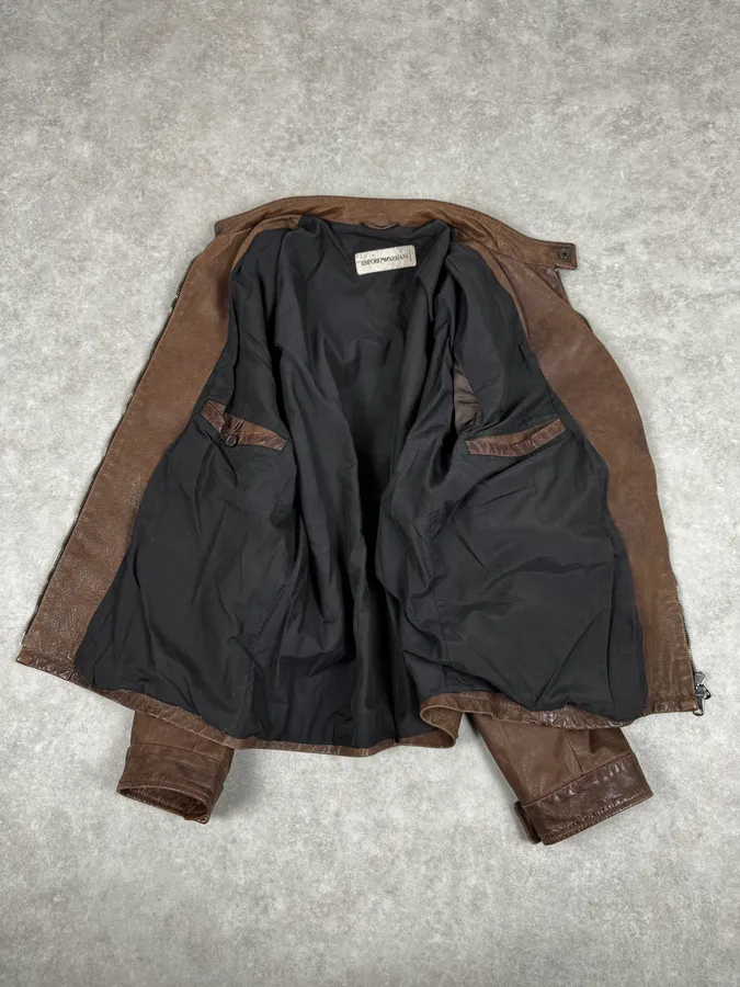 SS2002 Armani Brown Classic Leather Jacket - Image 5