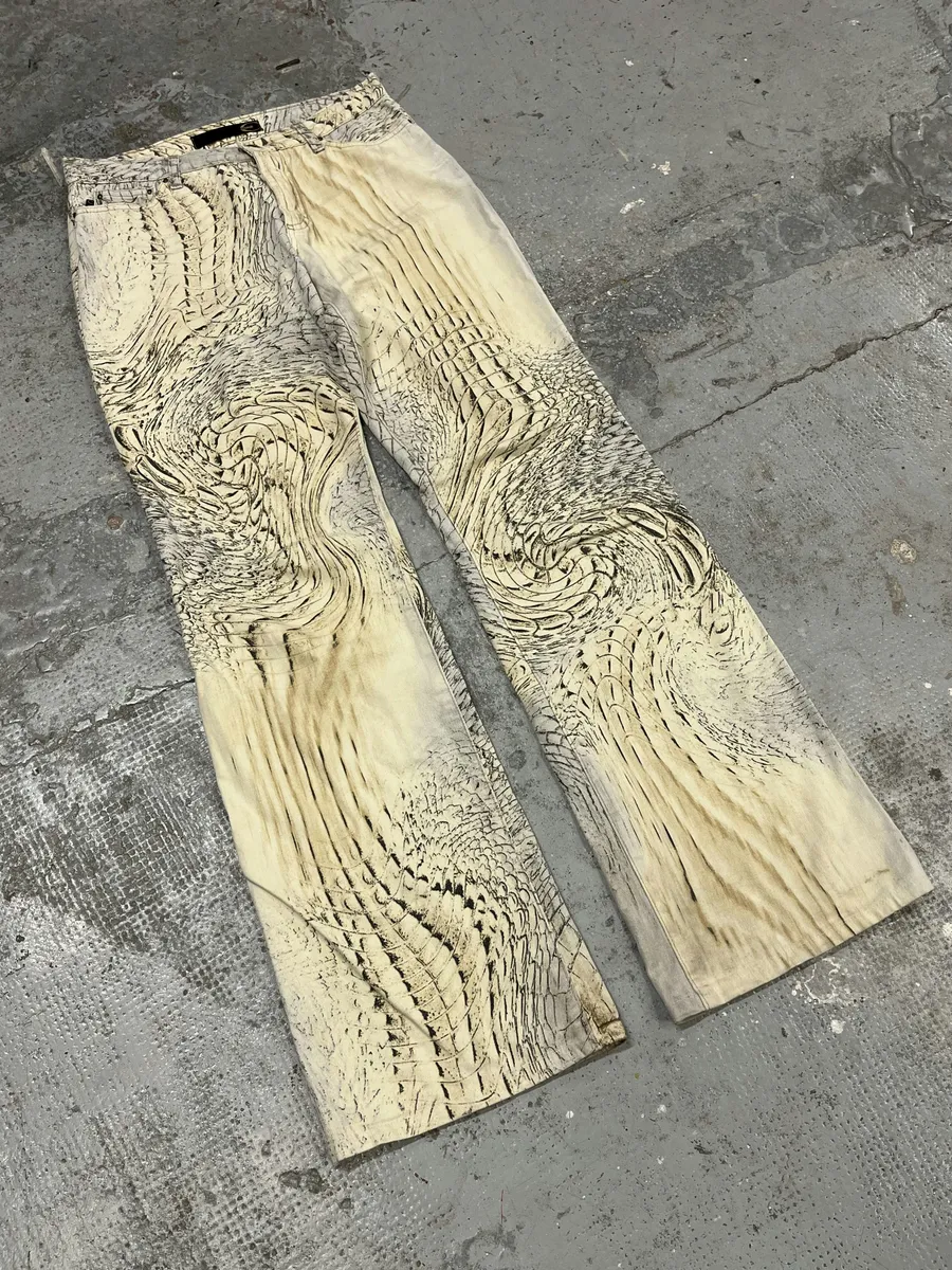 SS2002 Cavalli Beige Crocodile Effect Pants - Image 5