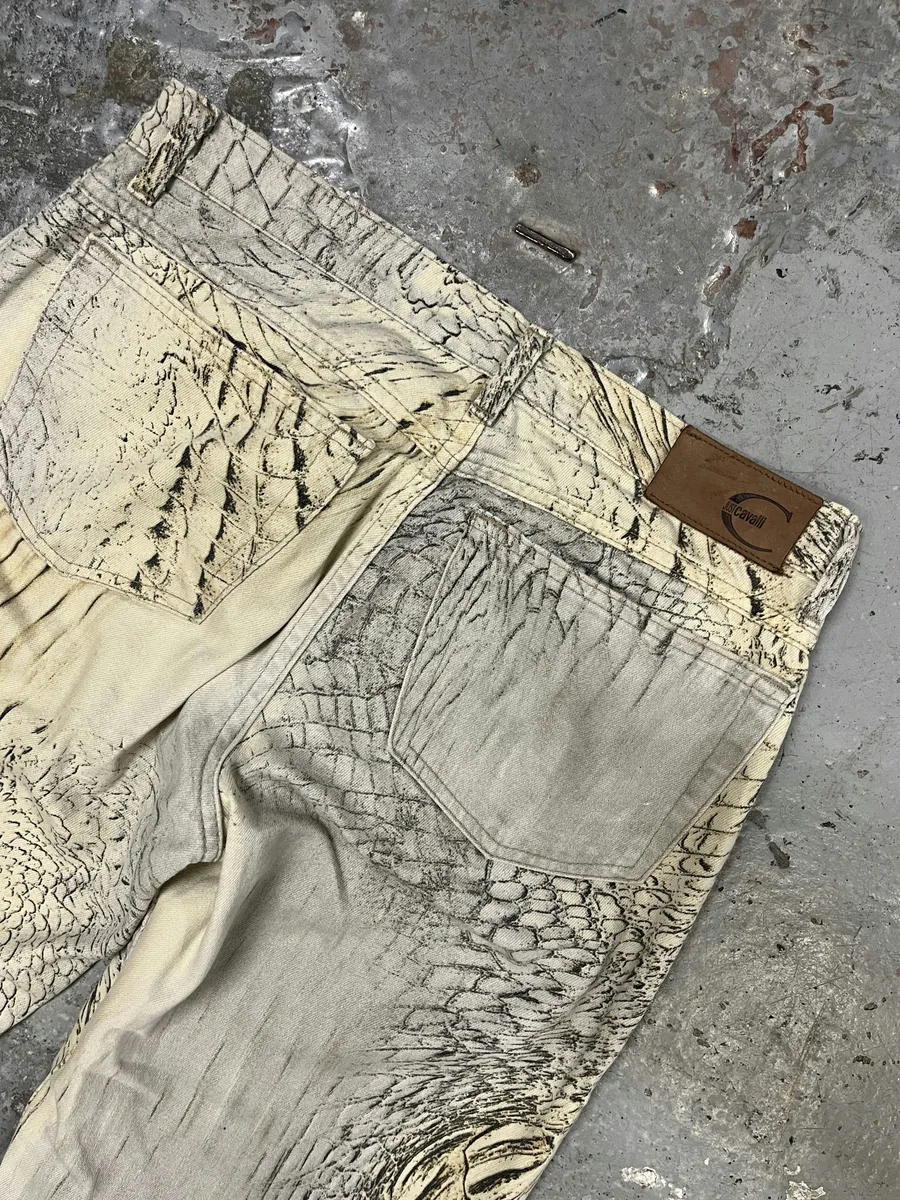 SS2002 Cavalli Beige Crocodile Effect Pants - Image 8