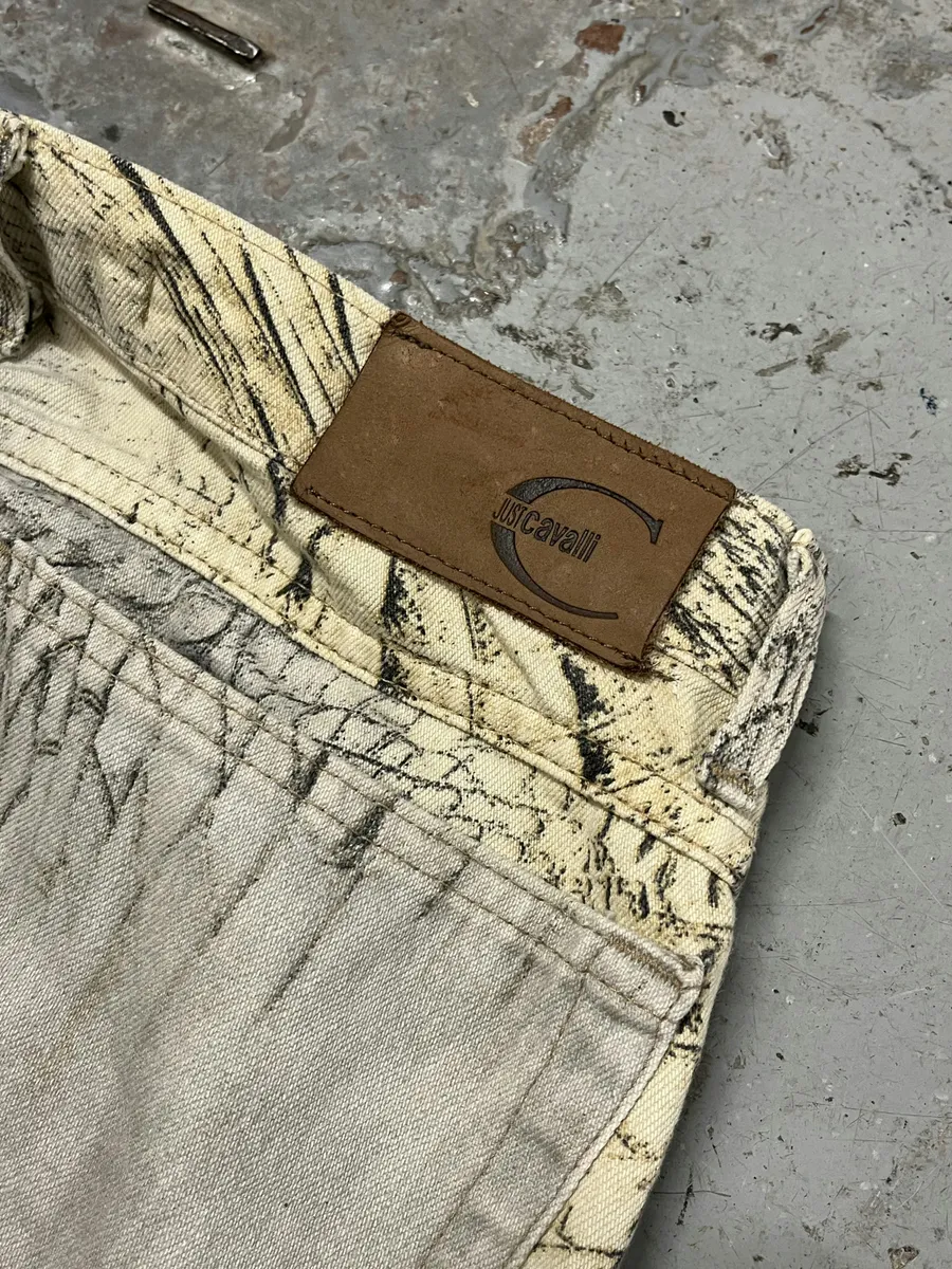 SS2002 Cavalli Beige Crocodile Effect Pants - Image 9