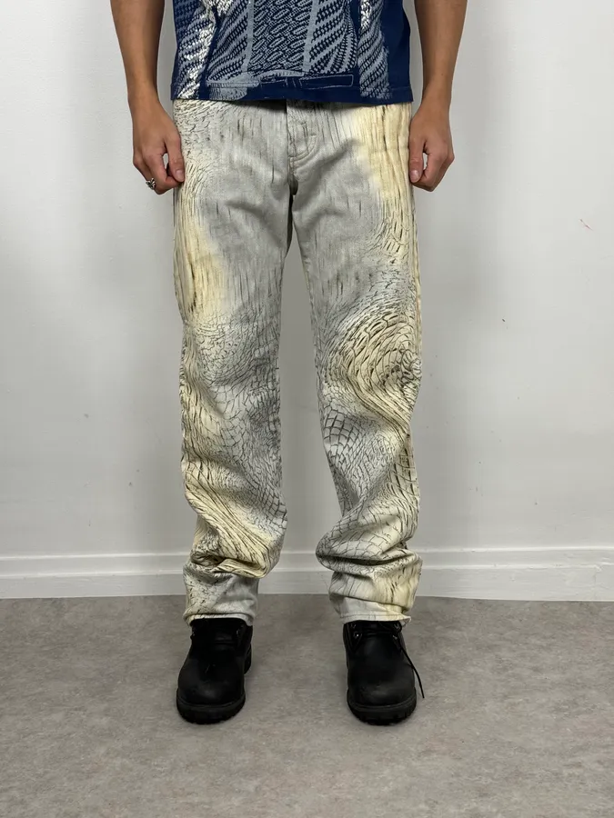 SS2002 Cavalli Beige Crocodile Effect Sand Pants - Image 2