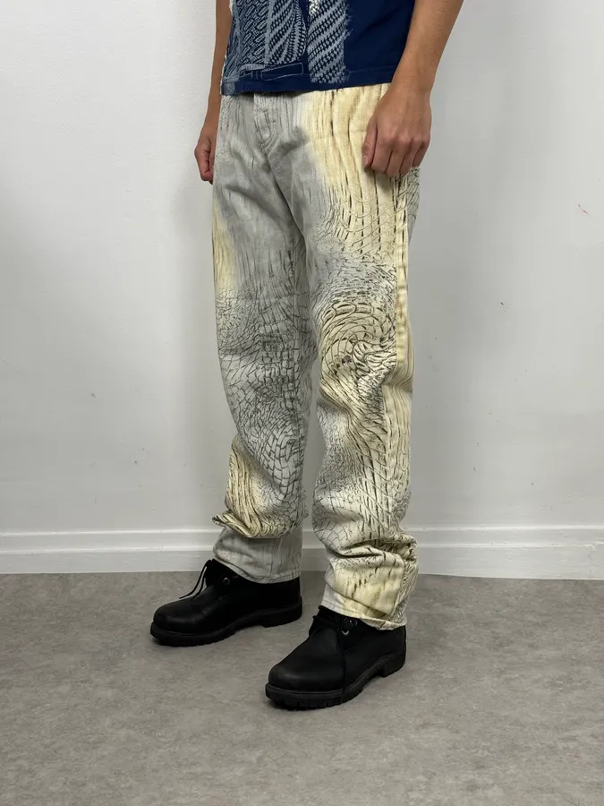 SS2002 Cavalli Beige Crocodile Effect Sand Pants - Image 3