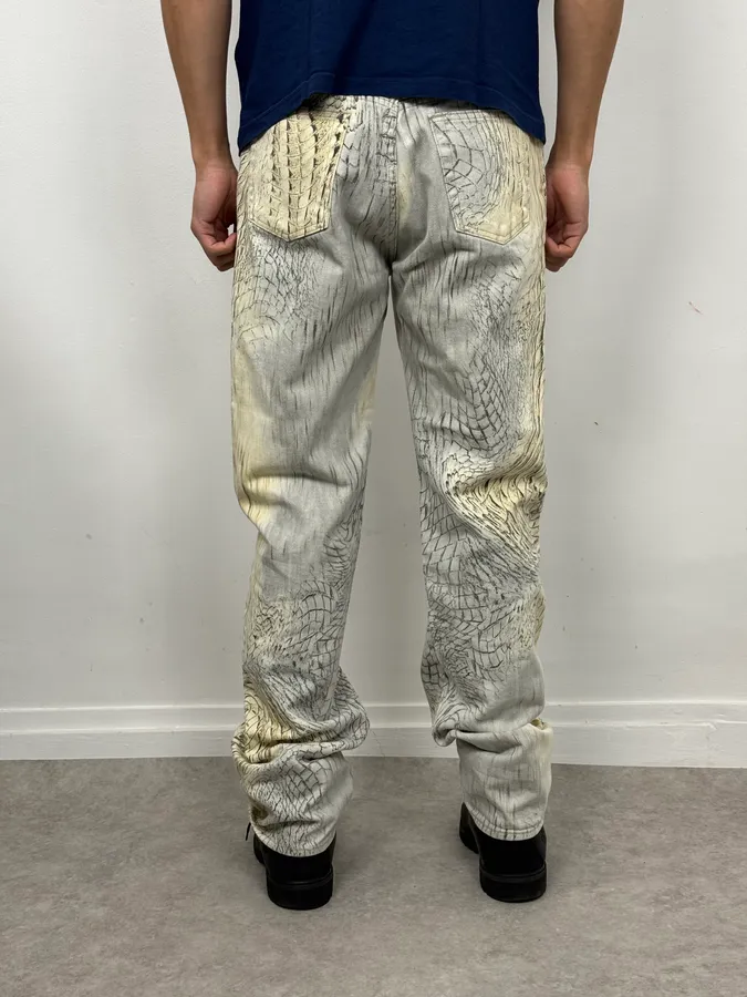 SS2002 Cavalli Beige Crocodile Effect Sand Pants - Image 4