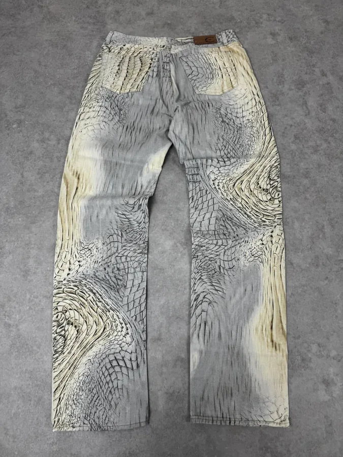 SS2002 Cavalli Beige Crocodile Effect Sand Pants - Image 5