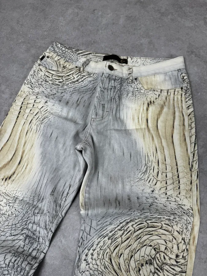 SS2002 Cavalli Beige Crocodile Effect Sand Pants - Image 6