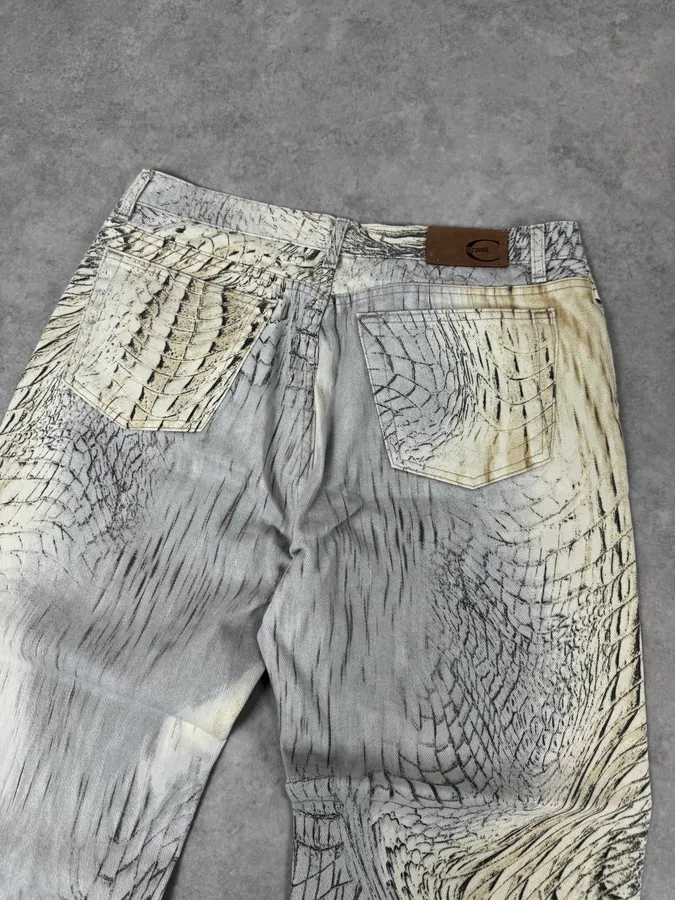 SS2002 Cavalli Beige Crocodile Effect Sand Pants - Image 7