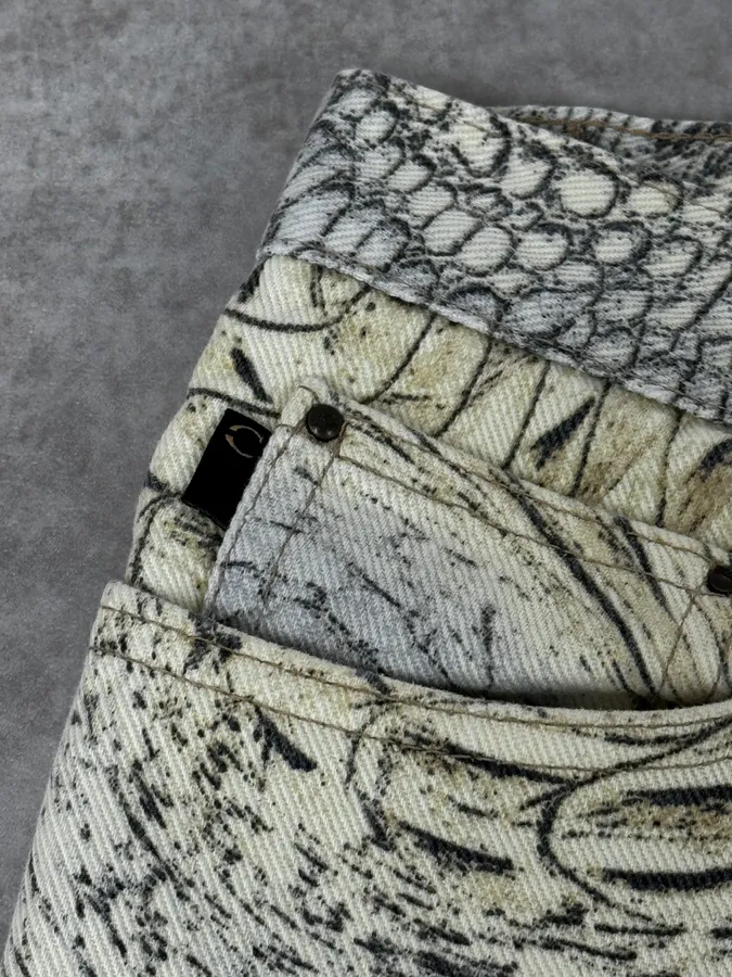 SS2002 Cavalli Beige Crocodile Effect Sand Pants - Image 9