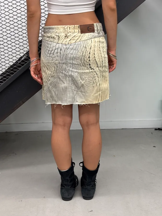 SS2002 Cavalli Beige Crocodile Effect Skirt - Image 3