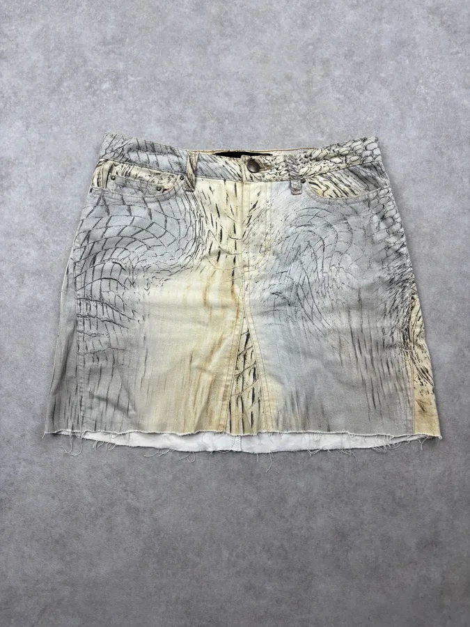 SS2002 Cavalli Beige Crocodile Effect Skirt - Image 4