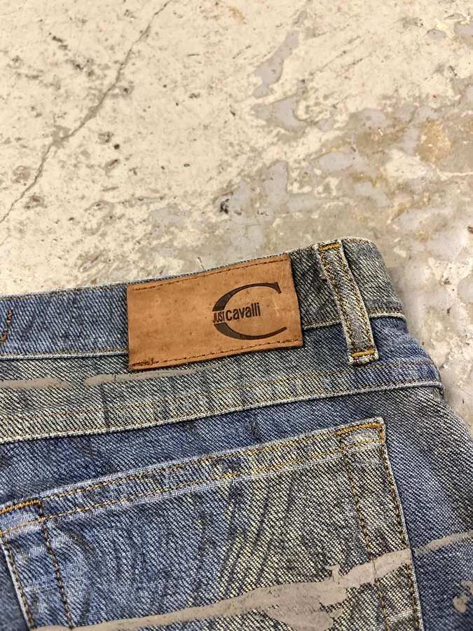 SS2002 Cavalli Crocrodile Effect Aqua Blue Denim Jeans - Image 10