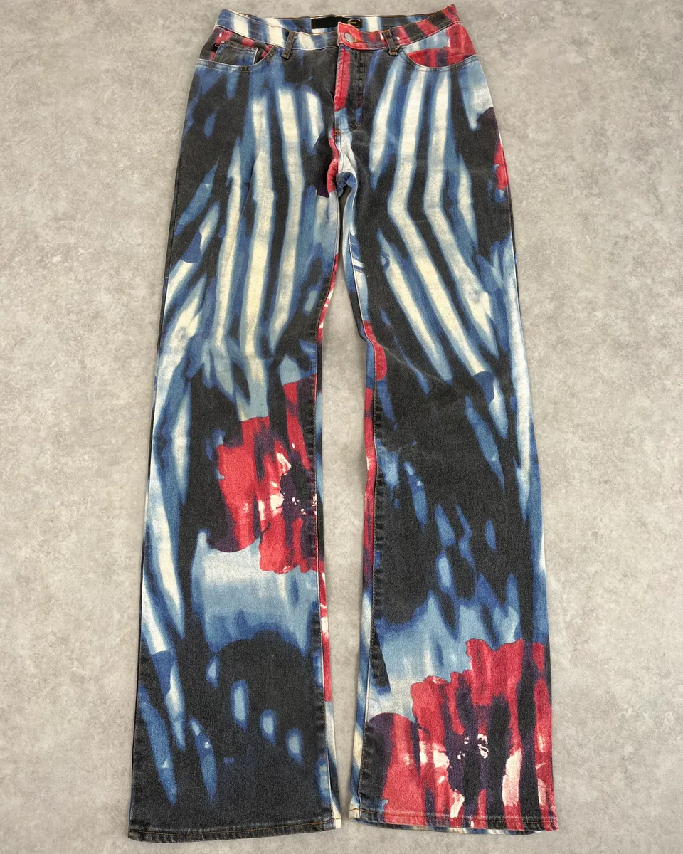 SS2002 Cavalli Hallucination Navy Abstract Flower Tie-Dye Pants