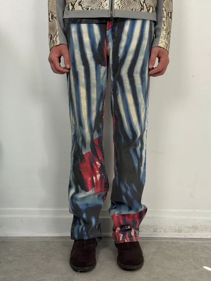 SS2002 Cavalli Hallucination Navy Abstract Flower Tie-Dye Pants - Image 2