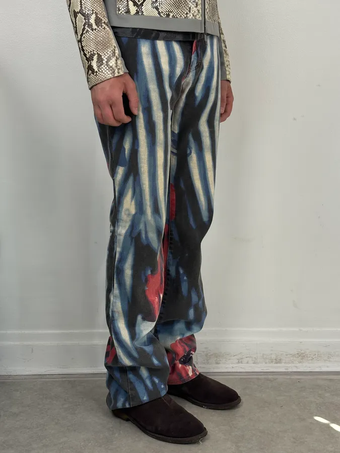 SS2002 Cavalli Hallucination Navy Abstract Flower Tie-Dye Pants - Image 3