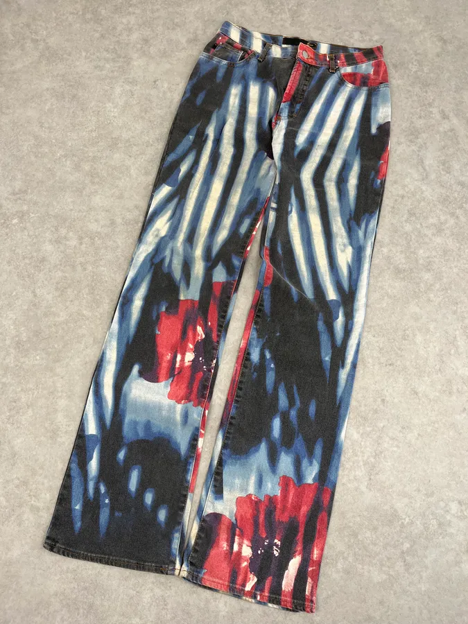 SS2002 Cavalli Hallucination Navy Abstract Flower Tie-Dye Pants - Image 5
