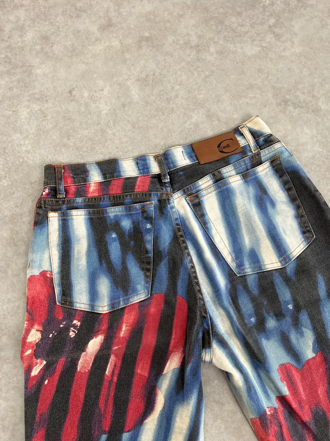 SS2002 Cavalli Hallucination Navy Abstract Flower Tie-Dye Pants - Image 8