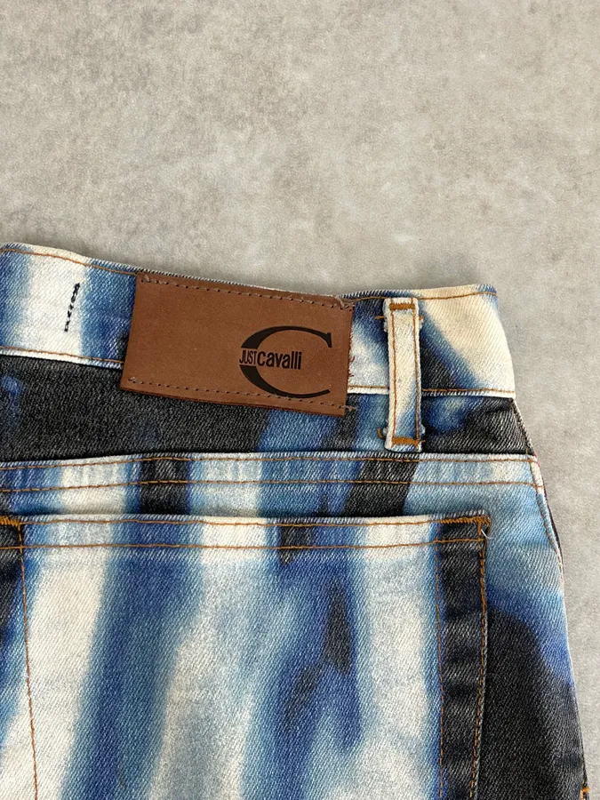 SS2002 Cavalli Hallucination Navy Abstract Flower Tie-Dye Pants - Image 9