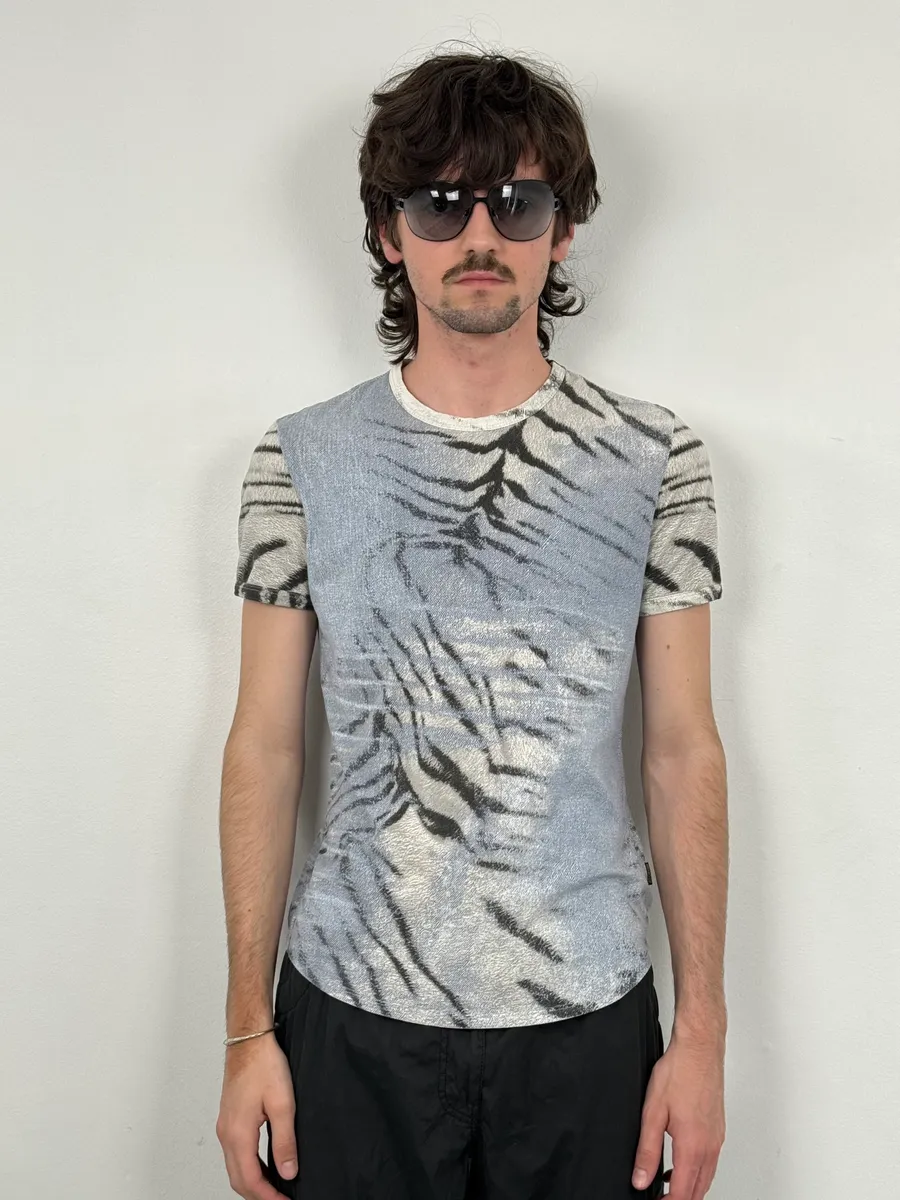 SS2002 Cavalli Light Blue White Zebra T-Shirt - Image 2