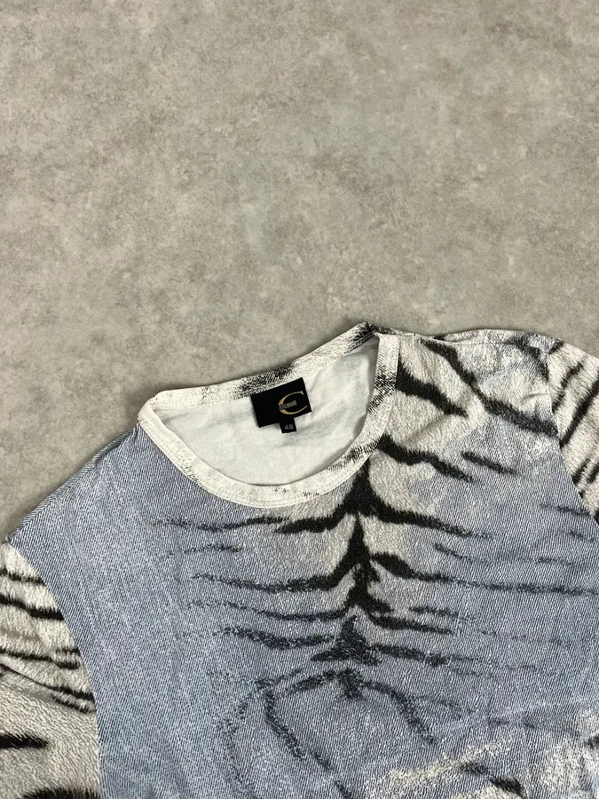 SS2002 Cavalli Light Blue White Zebra T-Shirt - Image 4