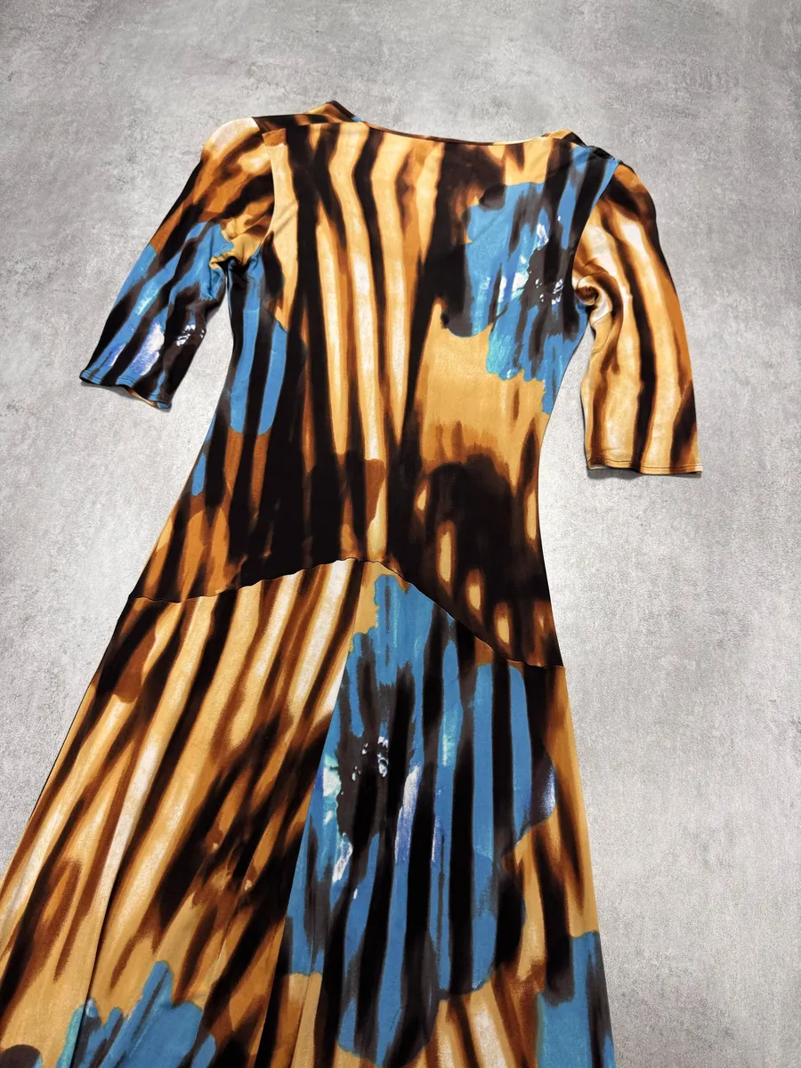 SS2002 Cavalli Psychedelic Hallucination Blue Flowers Mid Dress - Image 5