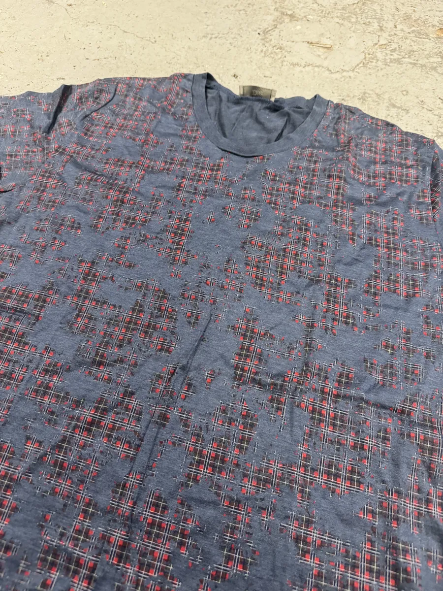 SS2002 Dior Blue & Red Check Tagged Abstract T-Shirt - Image 9