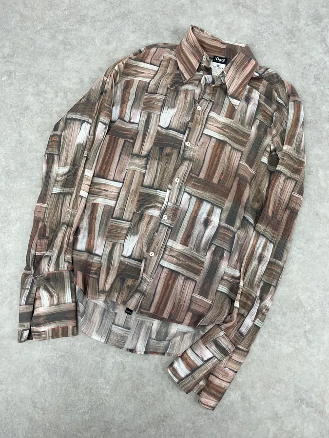 SS2002 Dolce & Gabbana Beige & Brown Abstract Shirt - Image 6