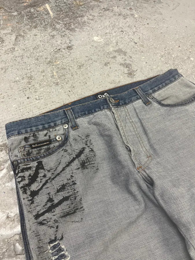 SS2002 Dolce & Gabbana Reversed Painted Effect Denim Jeans - Image 6