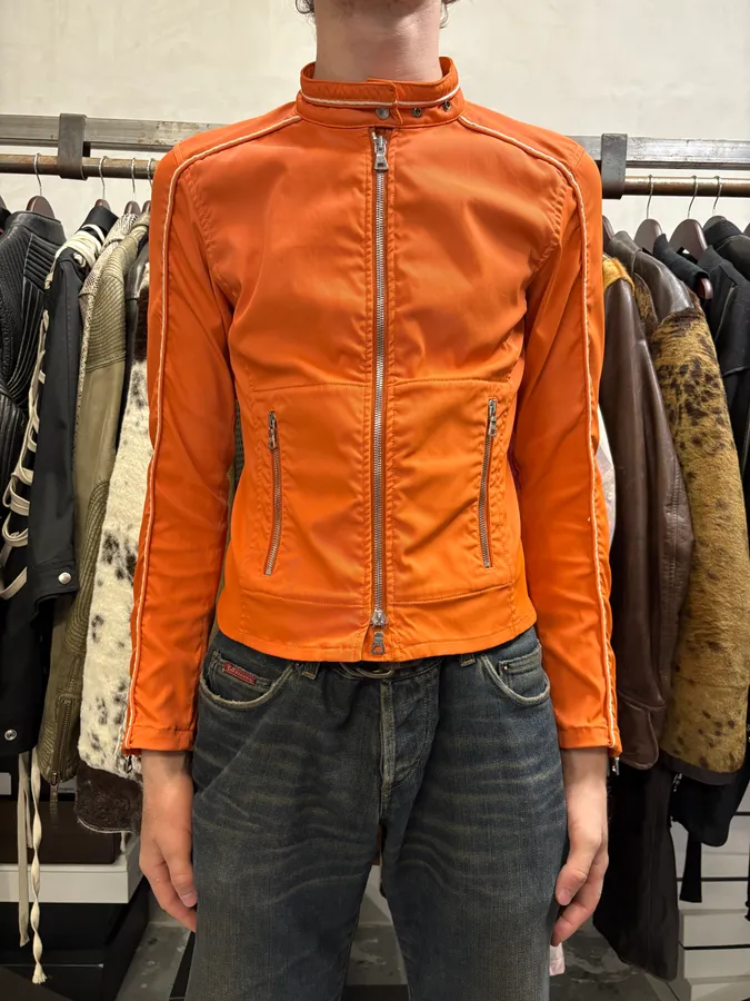 SS2002 Prada Orange Nylon Biker Jacket - Image 2