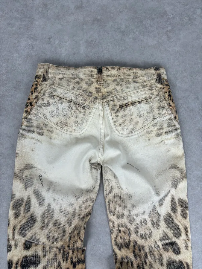 SS2002 Roberto Cavalli Beige Leopard Denim Jeans - Image 8