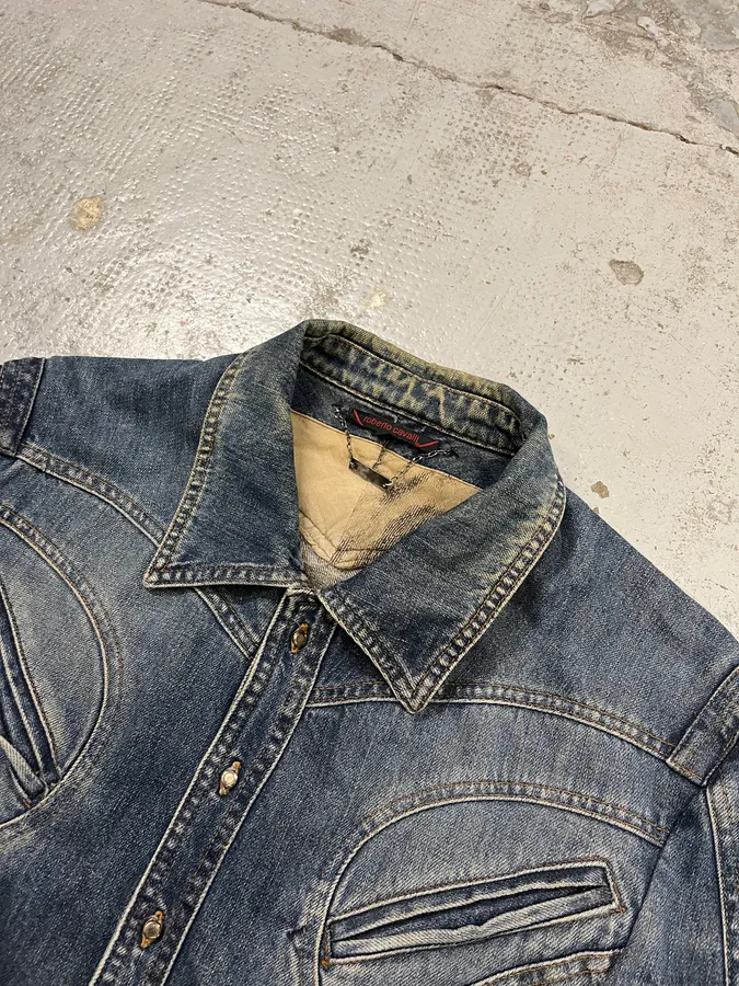 SS2002 Roberto Cavalli Structured Laced Arm Blue Denim Jacket - Image 6