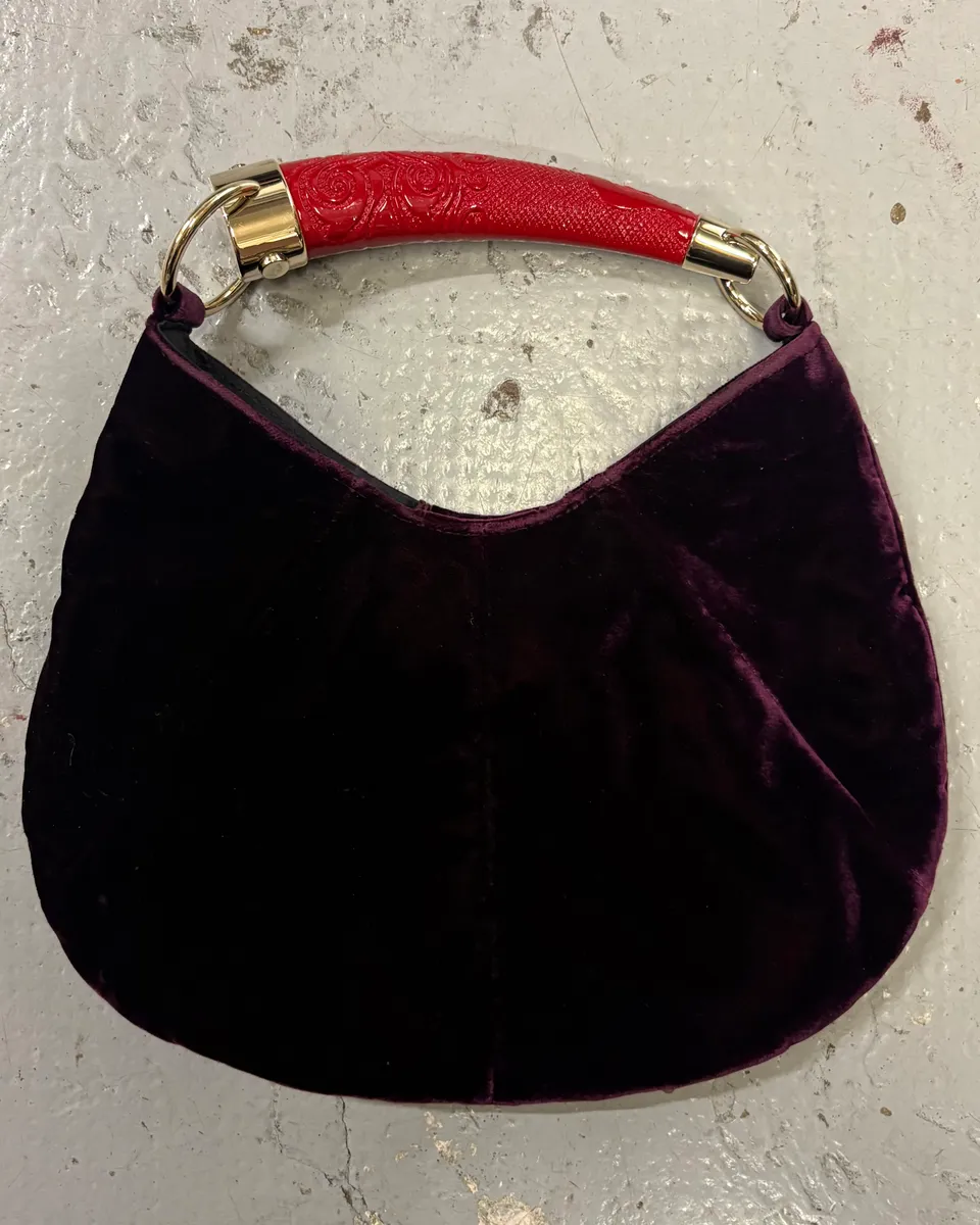 SS2002 Yves Saint Laurent Dark Purple Velvet Mombasa Handle Bag
