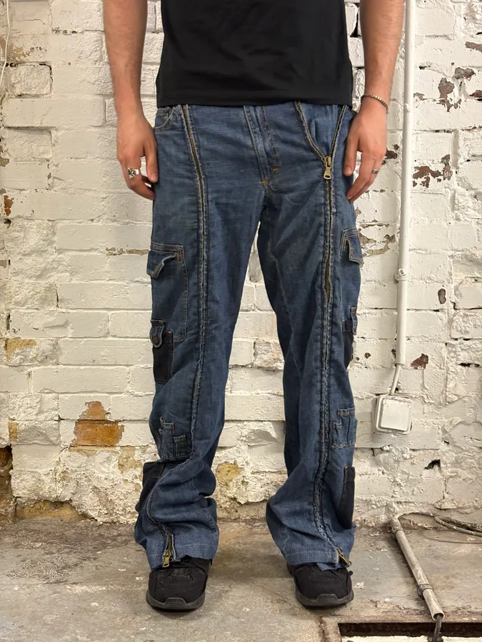 SS2003 Dolce & Gabbana Blue Aviator Full Zip Cargo Jeans - Image 3