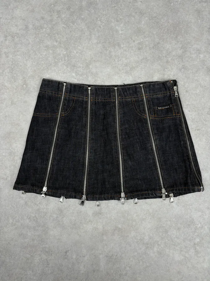 SS2003 Dolce & Gabbana Navy Denim Multi-Zip Skirt - Image 4