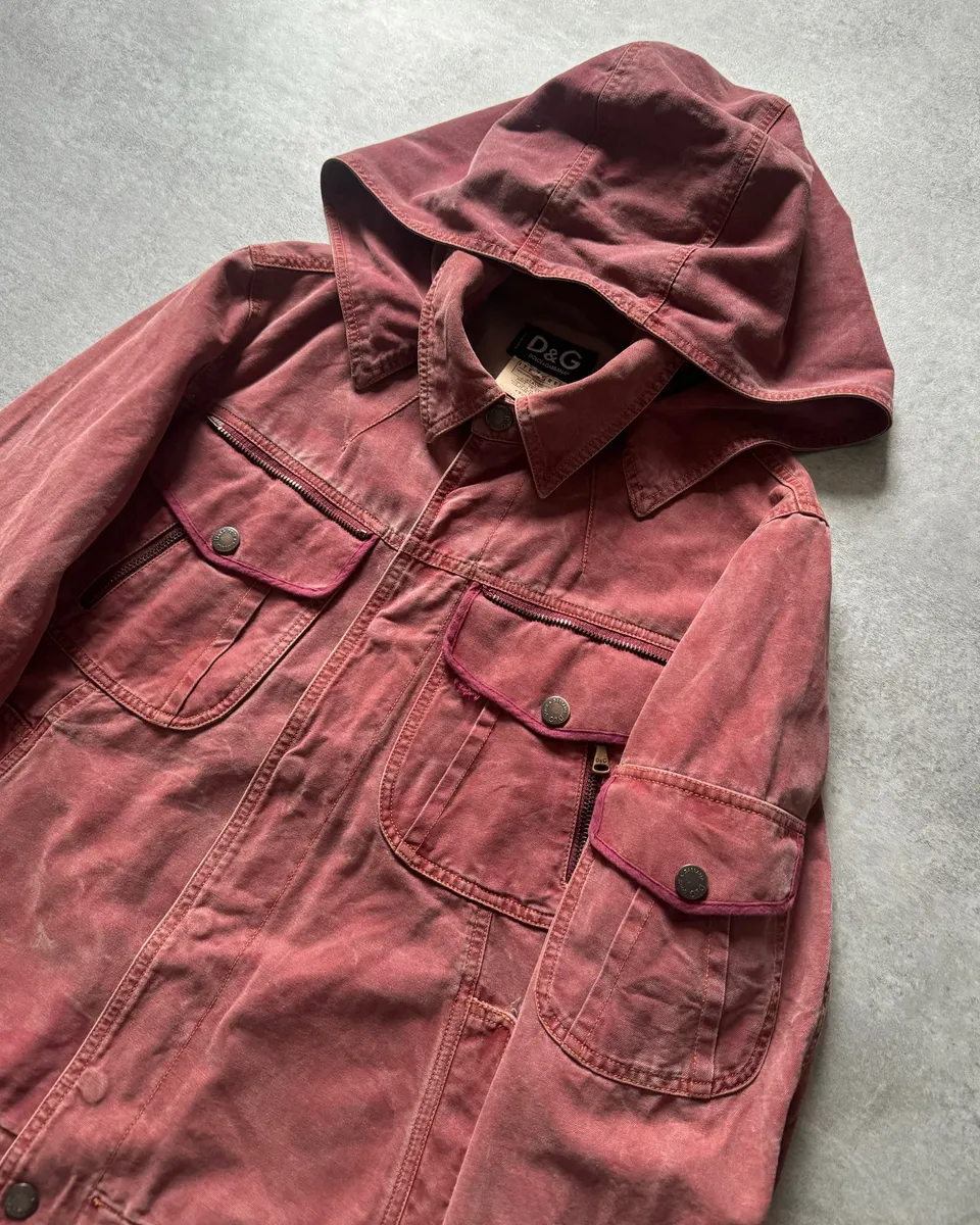 SS2003 Dolce & Gabbana Rebel Combat Red Hooded Jacket - Image 8