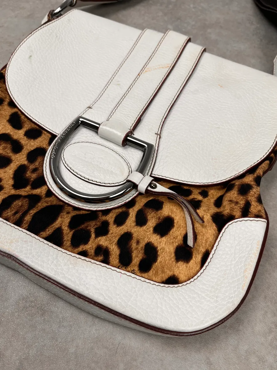SS2003 Dolce & Gabbana White Leather Leopard Handle Bag - Image 4