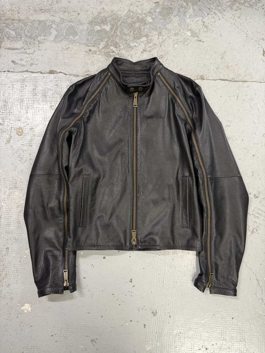 SS2003 Dsquared2 Arm Zips Black Biker Leather Biker Jacket