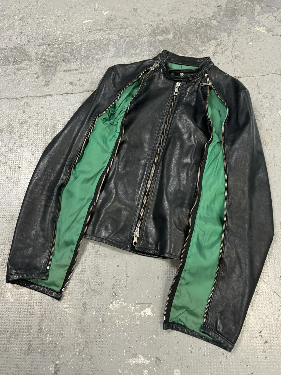 SS2003 Dsquared2 Full Arm Zip Black Biker Leather Jacket - Image 3