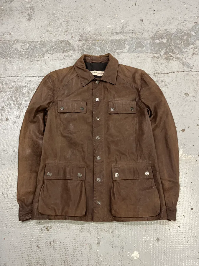SS2003 Emporio Armani Brown Leather Buttoned Jacket